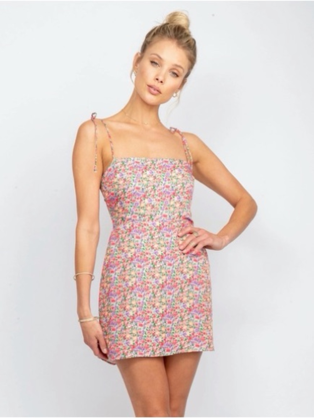 RESA Pink Odi Mini Charleston Multi Floral Tie-Shoulder Mini Dress - Size Small